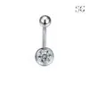 SGYS5002 - Classic Dual Ball Belly Ring with Large Gemstone Accent