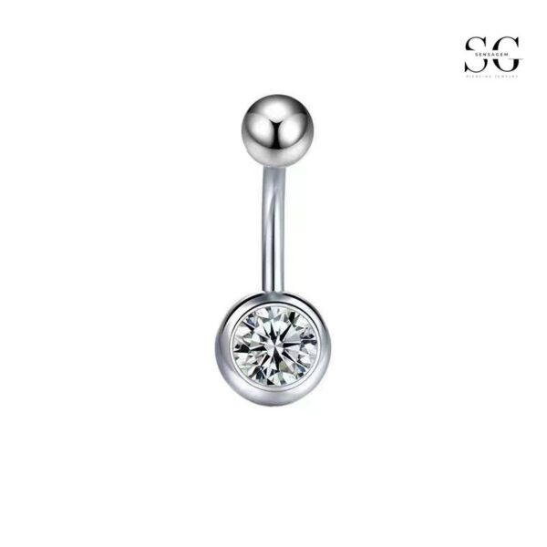 SGYS5002 - Classic Dual Ball Belly Ring with Large Gemstone Accent