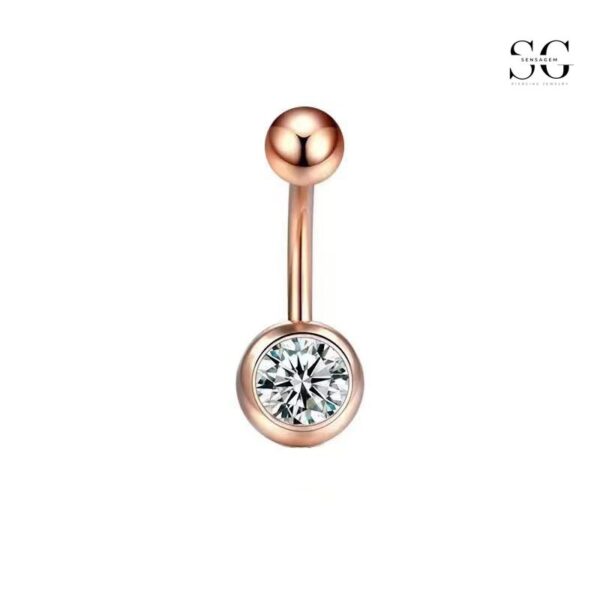 SGYS5002 - Classic Dual Ball Belly Ring with Large Gemstone Accent - Image 2