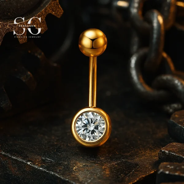 SGYS5002 - Classic Dual Ball Belly Ring with Large Gemstone Accent - Image 3