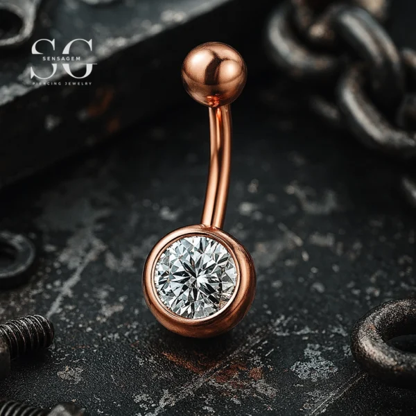SGYS5002 - Classic Dual Ball Belly Ring with Large Gemstone Accent - Image 2