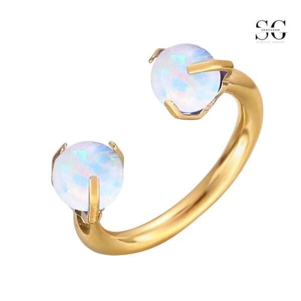 SGYS8012 Circular Barbell - G23 Titanium ASTM-F136 Double Opal Ball Horseshoe Nose Ring - Image 4