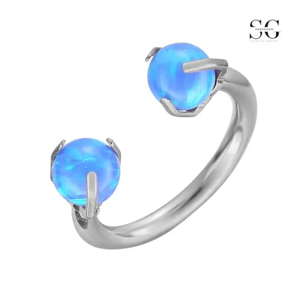 SGYS7013 Circular Barbell - G23 Titanium ASTM-F136 Double Opal Ball Horseshoe Nose Ring - Image 3
