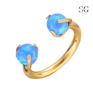 Sgys7013 circulaire haltère - Anneau de nez en fer à cheval en titane G23 ASTM-F136, double boule opale