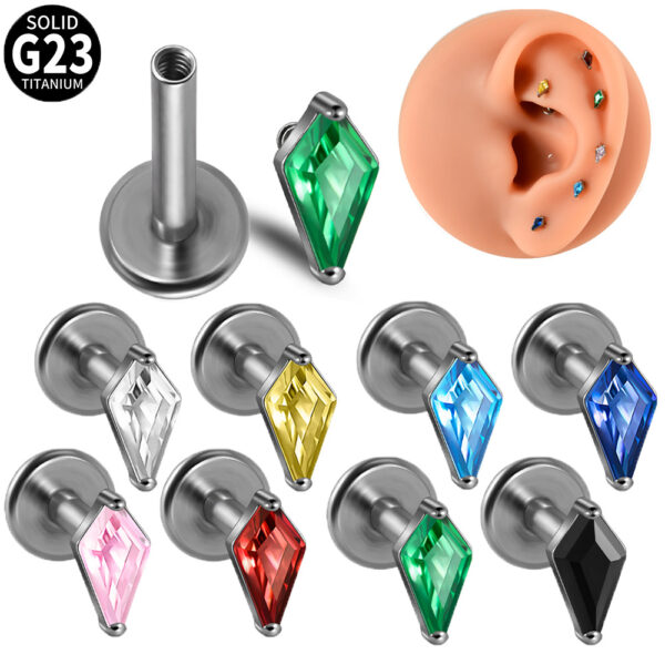 SG4009 Flat Back Labret Stud – G23 Titanium Threaded Labret with Diamond-Cut Zirconia