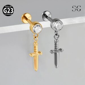 SG4001 Threaded Labrets with Sword Pendant - F136 Titanium Piercing Jewelry