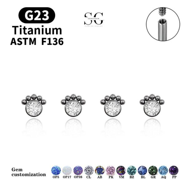 SG4026 F136 Titanium Threaded Labrets – Customizable Opal/Zircon Lip Piercing Jewelry