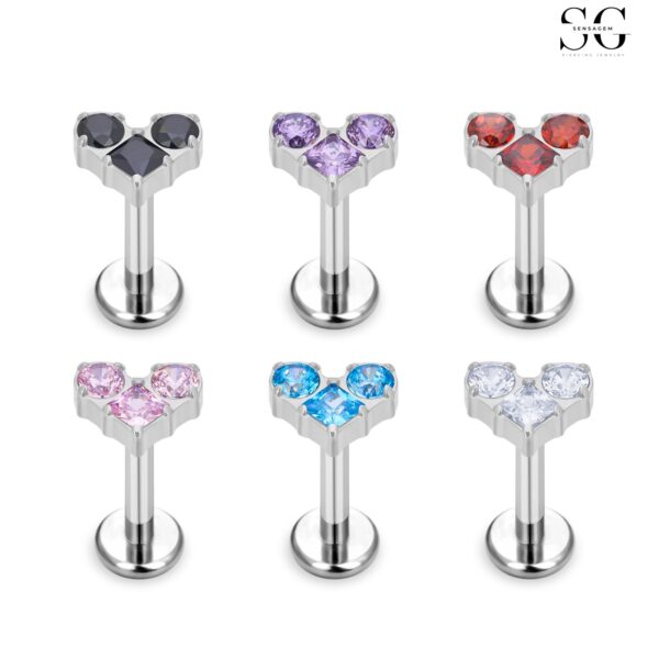 SG4033 F136 Titanium Threaded Labrets with Multicolor Zircons – Premium Labret Studs