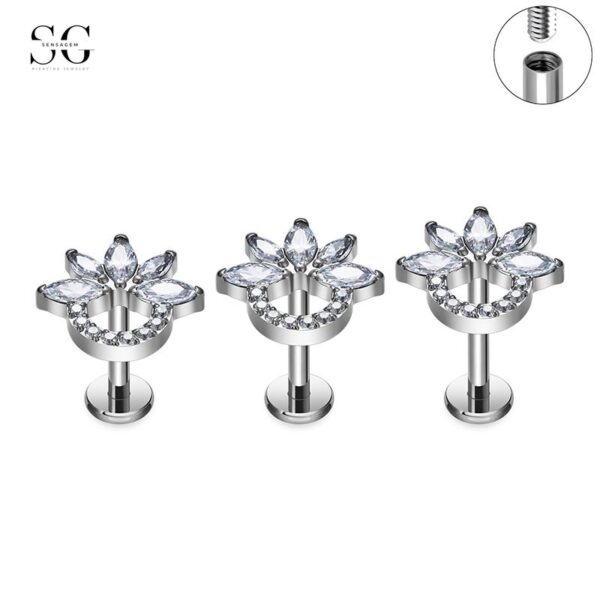 SG4147 G23 Titanium Lip Labret – Fashionable Threaded Labret with White Zirconia - Image 2