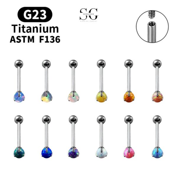 SG9001 Opal Tongue Barbell Jewelry – Cute Titanium and Stainless Steel Tongue Piercing Accessories