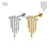 SG9002 G23 Titanium Dangle Chain Earrings with Zircon – Hypoallergenic Threaded Piercing Jewelry