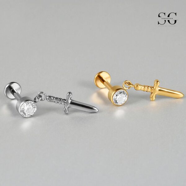 SG4001 Threaded Labrets with Sword Pendant - F136 Titanium Piercing Jewelry - Image 5