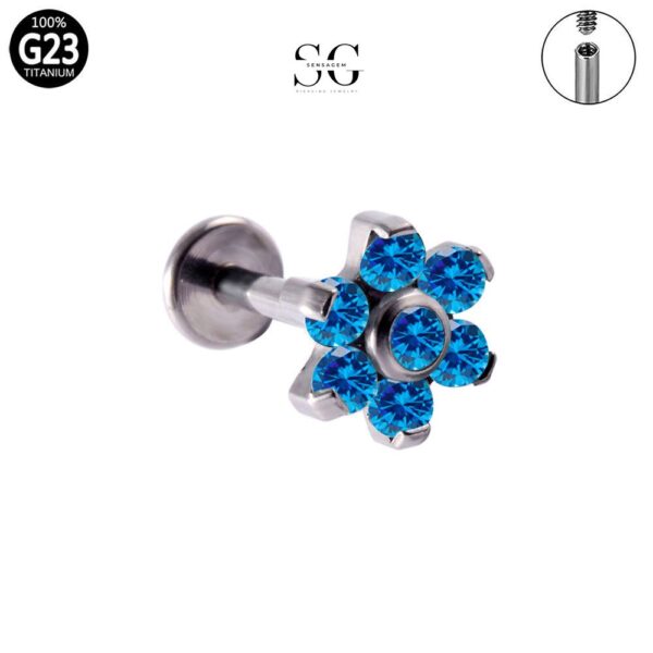 SG4010 Wholesale Piercing Jewelry – G23 Titanium 7-Stone Flower Threaded Labret - Image 2