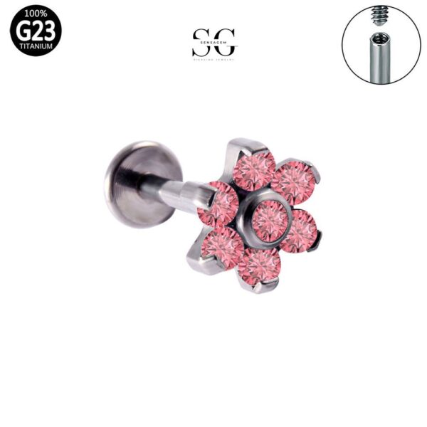 SG4010 Wholesale Piercing Jewelry – G23 Titanium 7-Stone Flower Threaded Labret - Image 3