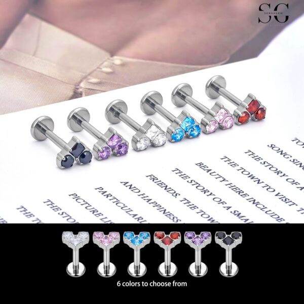 SG4033 F136 Titanium Threaded Labrets with Multicolor Zircons – Premium Labret Studs - Image 4