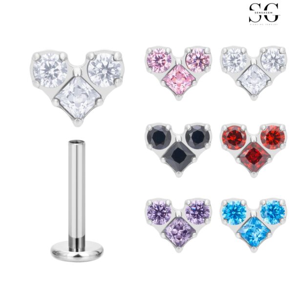 SG4033 F136 Titanium Threaded Labrets with Multicolor Zircons – Premium Labret Studs - Image 2