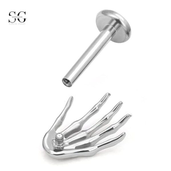 SG4035 F136 Titanium Threaded Labrets with Hand Design – Unique Piercing Jewelry - Image 5