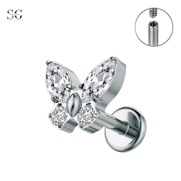 SG4002 Threaded Labrets with G23 Titanium Butterfly Nose Stud and 5A Zircon Stones - Image 3