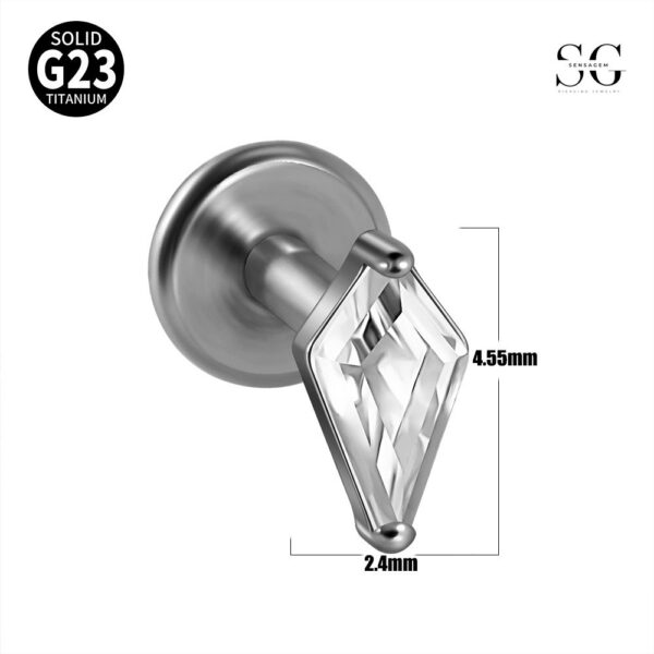 SG4009 Flat Back Labret Stud – G23 Titanium Threaded Labret with Diamond-Cut Zirconia - Image 2