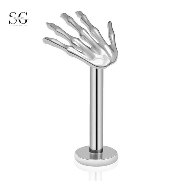 SG4035 F136 Titanium Threaded Labrets with Hand Design – Unique Piercing Jewelry - Image 6