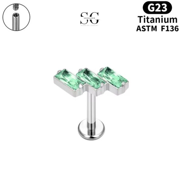 SG4043 F136 Titanium Threaded Labrets with Three Square Zircon Stones – Implant-Grade Piercing Jewelry - Image 4