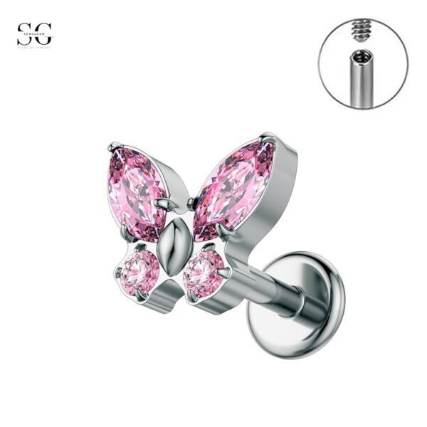 SG4002 Threaded Labrets with G23 Titanium Butterfly Nose Stud and 5A Zircon Stones - Image 4