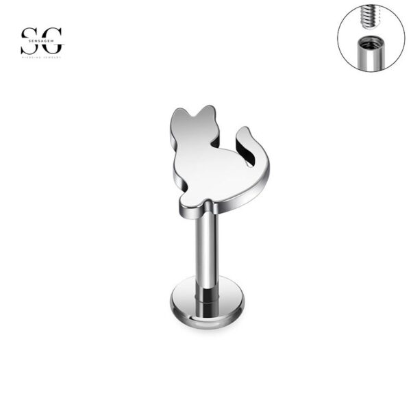 SG4034 F136 Titanium Cat-Shaped Threaded Labrets – Unique Piercing Jewelry - Image 3