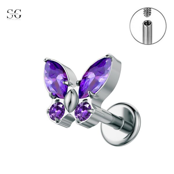 SG4002 Threaded Labrets with G23 Titanium Butterfly Nose Stud and 5A Zircon Stones - Image 5