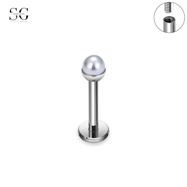 SG4007 Labret Stud Jewelry – F136 Titanium Single Zirconia Basic Threaded Labret - Image 2