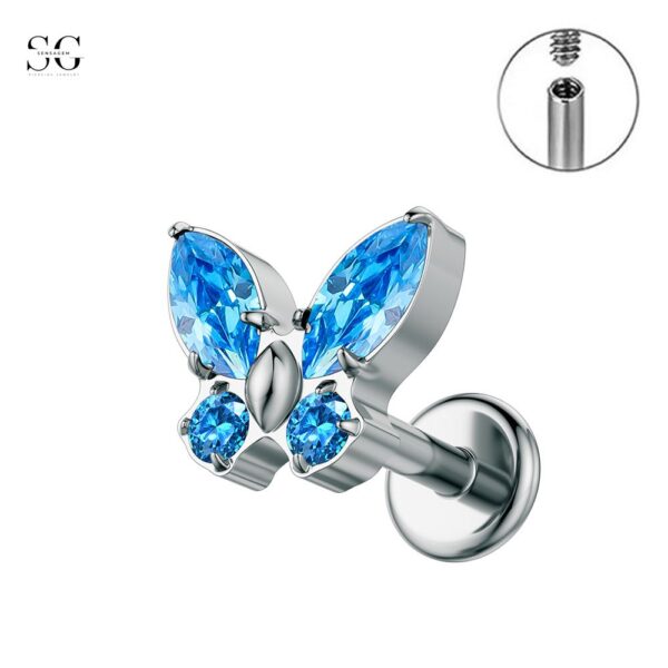 SG4002 Threaded Labrets with G23 Titanium Butterfly Nose Stud and 5A Zircon Stones - Image 6