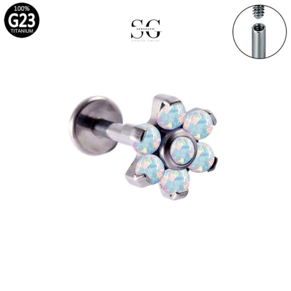 SG4010 Wholesale Piercing Jewelry – G23 Titanium 7-Stone Flower Threaded Labret - Image 6