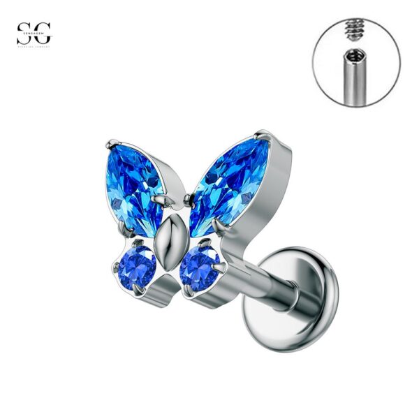 SG4002 Threaded Labrets with G23 Titanium Butterfly Nose Stud and 5A Zircon Stones - Image 2