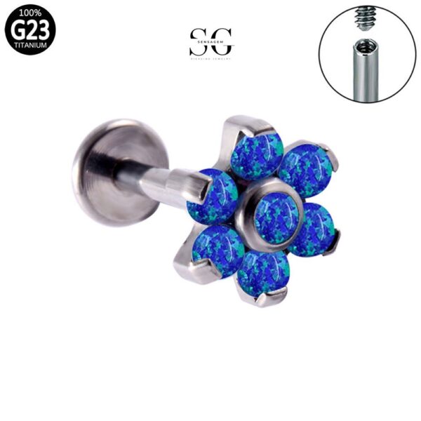 SG4010 Wholesale Piercing Jewelry – G23 Titanium 7-Stone Flower Threaded Labret - Image 7