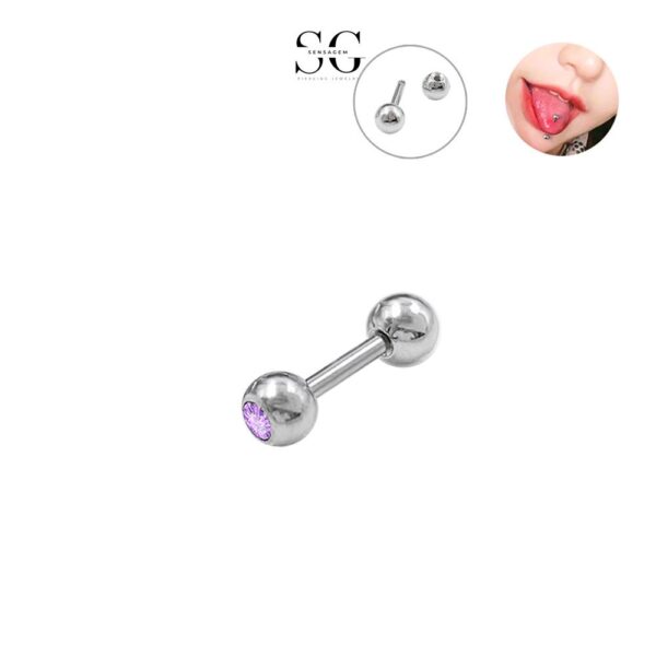 SG9003 G23 Titanium Zircon Earrings and Tongue Piercings – Stylish Hand-Polished F136 Jewelry - Image 3