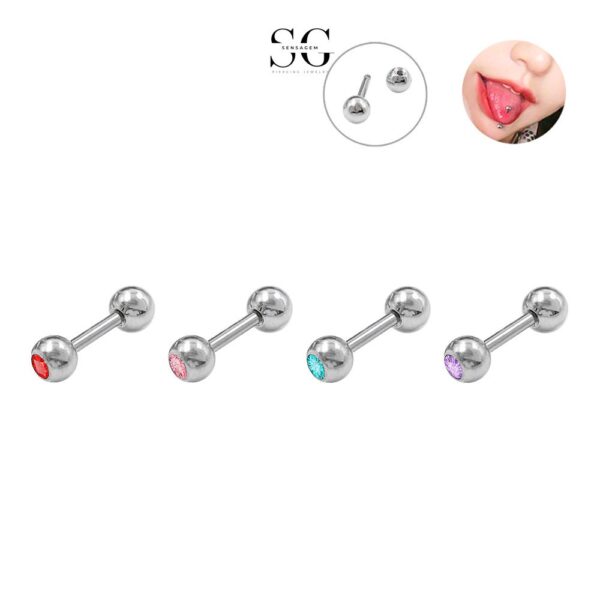 SG9003 G23 Titanium Zircon Earrings and Tongue Piercings – Stylish Hand-Polished F136 Jewelry - Image 7