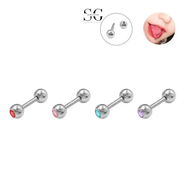SG9003 G23 Titanium Zircon Earrings and Tongue Piercings – Stylish Hand-Polished F136 Jewelry - Image 7