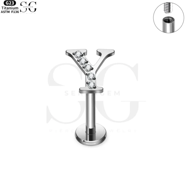 SG3096 G23 Titanium Letter Nose Rings with Zircon – Stylish Initial Piercing Jewelry - Image 26