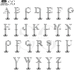 SG3096 G23 Titanium Letter Nose Rings with Zircon – Stylish Initial Piercing Jewelry