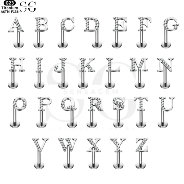 SG3096 G23 Titanium Letter Nose Rings with Zircon – Stylish Initial Piercing Jewelry