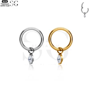 SG3007 ASTM-F136 Titanium Marquise Zircon Dangle Clicker – Wholesale Piercing Jewelry