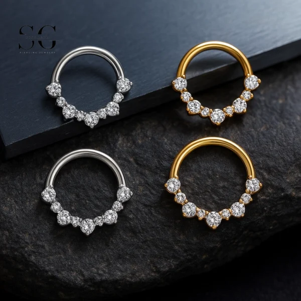 SG3011 G23 Titanium Crystal Crescent Nose Ring – Elegant Piercing Jewelry