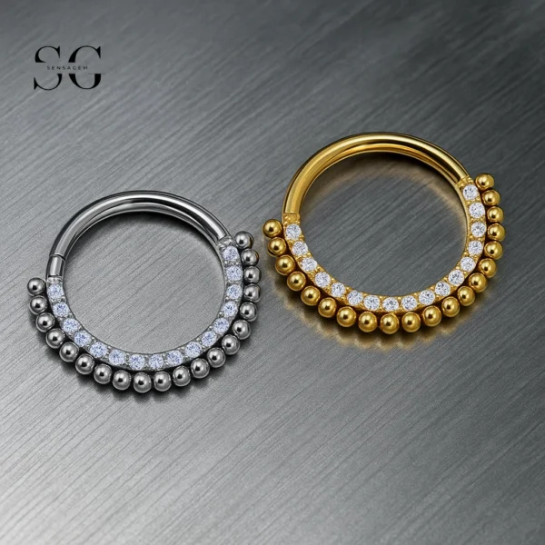 SG3014 ASTM-F136 Titanium Beaded Zircon Clicker – Premium Piercing Jewelry