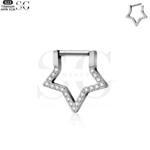SG3016 G23 Titanium Star-Shaped Nose Ring with Crystals – Gold Piercing Jewelry
