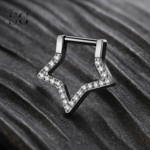 SG3016 G23 Titanium em forma de estrela anel de nariz com cristais-jóias de piercing de ouro