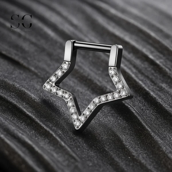 SG3016 G23 Titanium Star-Shaped Nose Ring with Crystals – Gold Piercing Jewelry