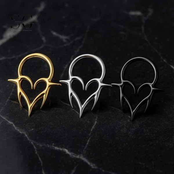SG3019 G23 Titanium Tribal Heart Nose Ring – Unique Piercing Jewelry