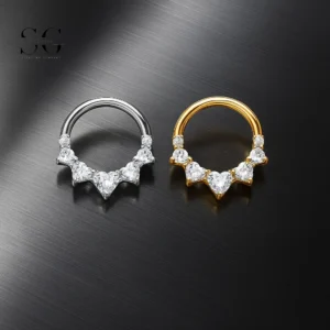 SG3020 G23 Titanium em forma de coração Crystal nariz Ring-jóias de piercing elegantes