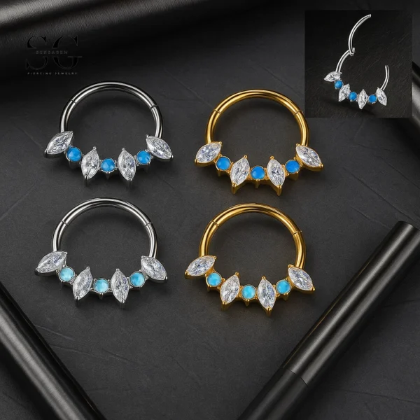 SG3023 G23 Titanium Crystal and Opal Nose Ring – Elegant Piercing Jewelry