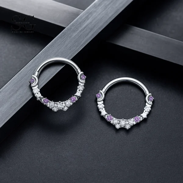 SG3025 G23 Titanium Crystal Moon and Star Nose Ring – Elegant Piercing Jewelry