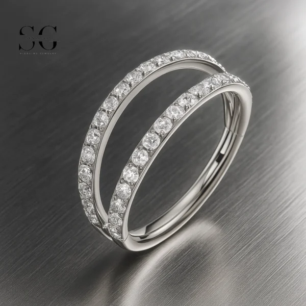 SG3029 G23 Titanium Crystal Double Band Nose Ring – Elegant Piercing Jewelry